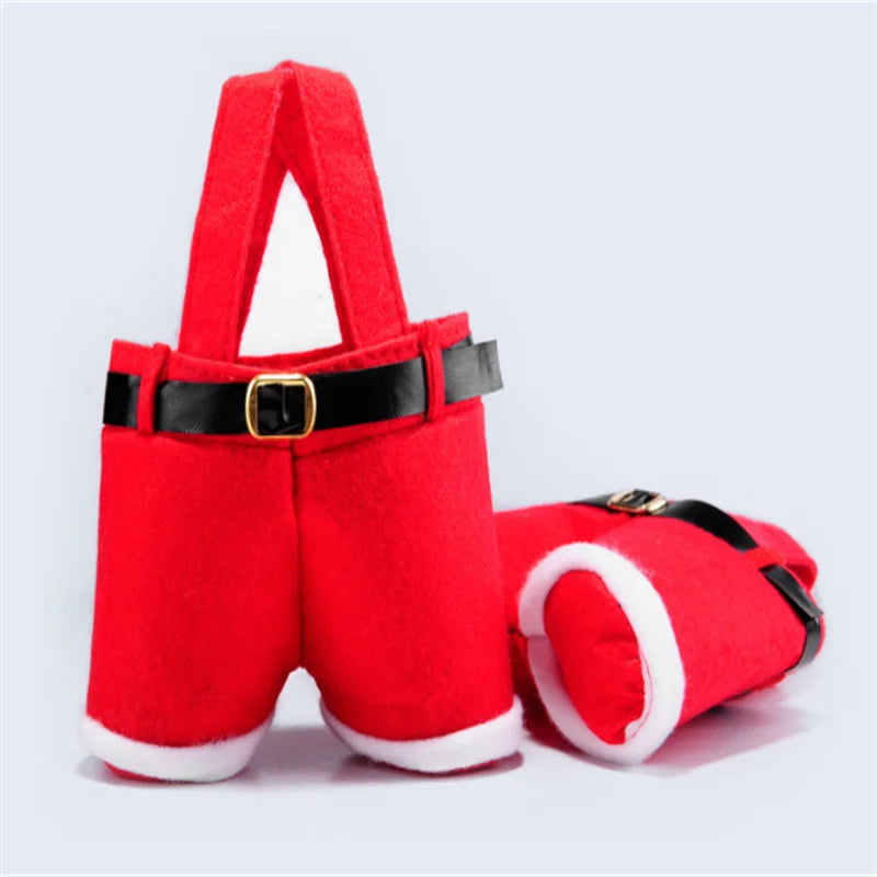 2026 Merry Christmas Gift Treat Candy Wine Bottle Holder Santa Claus Suspender Pants Trousers Decor Christmas Gift Bags Cute