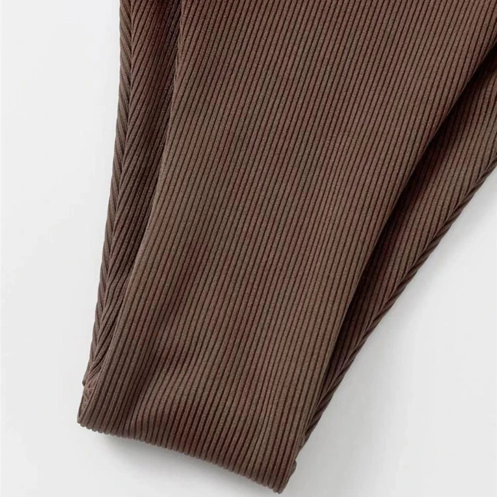 Brown Ribbed Swimwear String Halter Triangle Micro Bikini Thong Sexy Swimsuits Women Lace-up Bathing Suit Biquinis Bikinis Sets