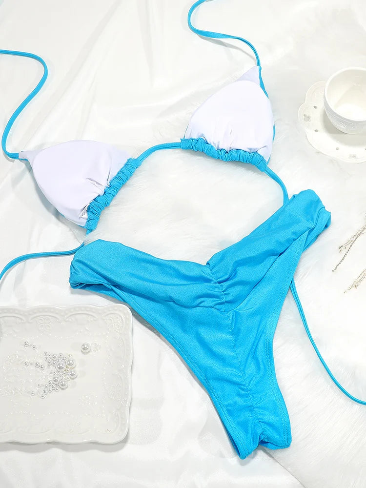 Sexy Bikinis Solid Swimsuit Bandage Bikini Set Women's Two Piece Suit 2025 Bathsuit For Female Summer Swimwear