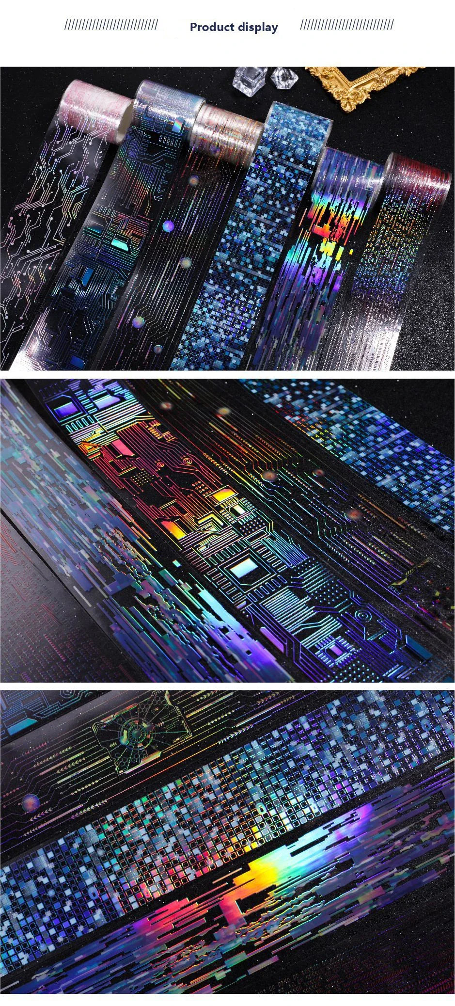 JIANWU 50mm*200cm Punk Circuit Series Vintage Laser Material Collage Landscaping PET Tape Creative DIY Journal Stationery