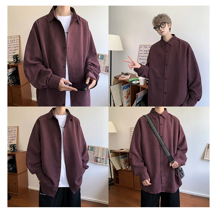 Shirt Men Solid Long Sleeved Shirt For Men Korean Fashion Shirts Baggy Business Casual Single Breasted Shirt Harajuku Oversized