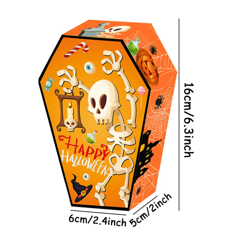 12pcs Halloween Coffin Shape Snack Box Skull Bat Ghost Goodie Boxes for Happy Halloween Party Decor Supply Trick or Treat Box