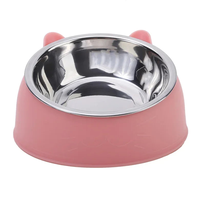 Stainless Steel Tilted Cat Food Bowl Cat Ears Design Slanted Mouth Feeder Pet Food Water Supplies Feeders Dog Bowl Cat Supplies