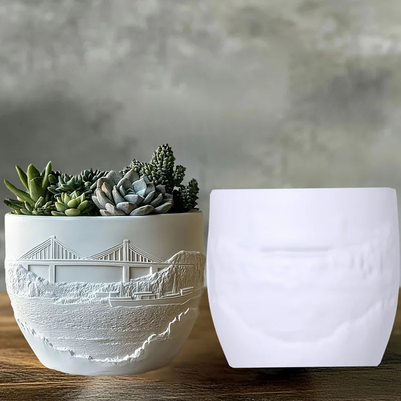 Windmill Town Succulent Plant Pot Silicone Mold  Windmill Town House Relief  Flower Pot Resin Mold Dream house storage box molds