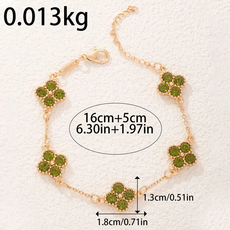 Luxury Colorful Crystal Four Leaf Clover Bracelets for Women Girls Lucky Clovers Charm Wrist Chain Fashion Brand Jewelry Bijoux