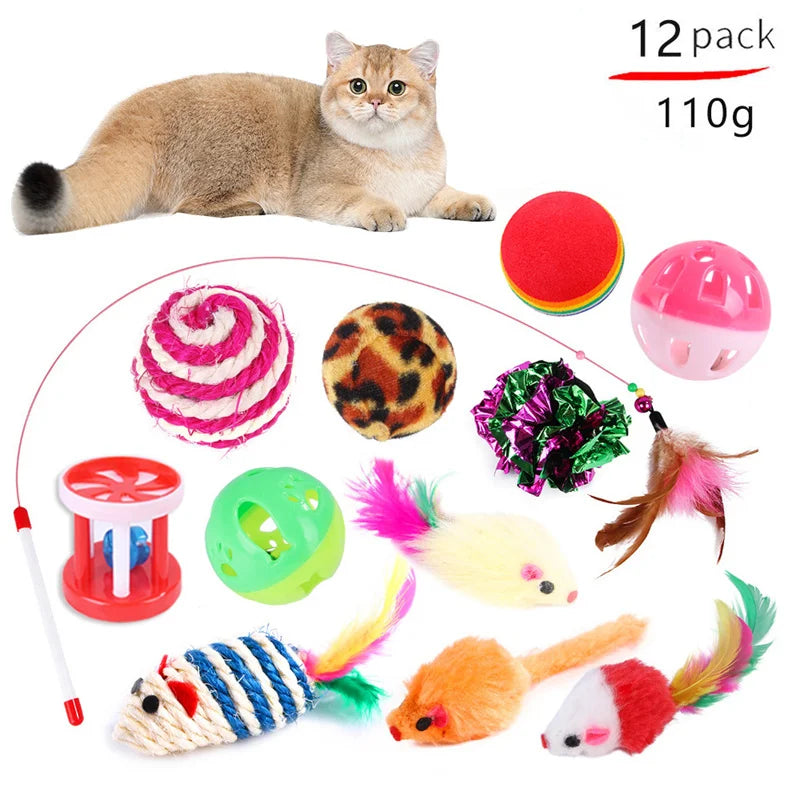 Cat Toy Mouse Shape Ball Foldable Cats Play Tunnel Chat Funny Cat Tent Simulation Fish Combination Set Kitten Supplie Accessorie