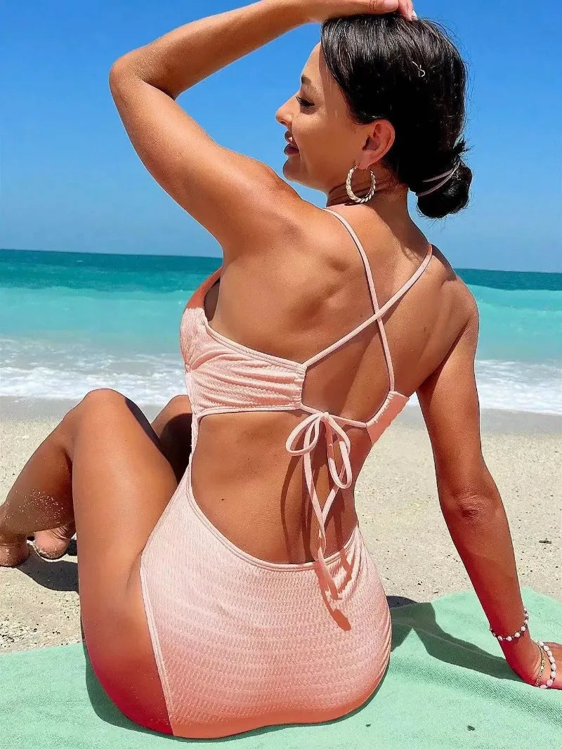 2024 Women Deep V-neck Piece Swimsuit Summer Push Up Swimwear Female Beachwear Bathing Suits Micro Korean Monokini