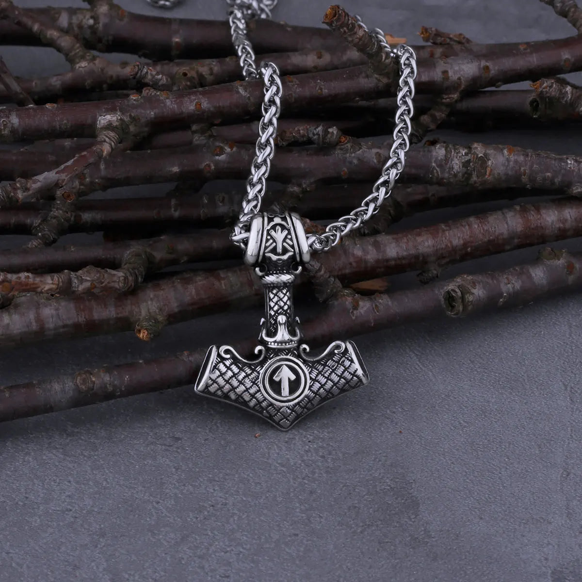 Stainless Steel Viking Thor's Hammer Odin Rune Necklace Men's Charm Hip Hop Biker  Amulet Pendant Vintage Jewelry Christmas Gift