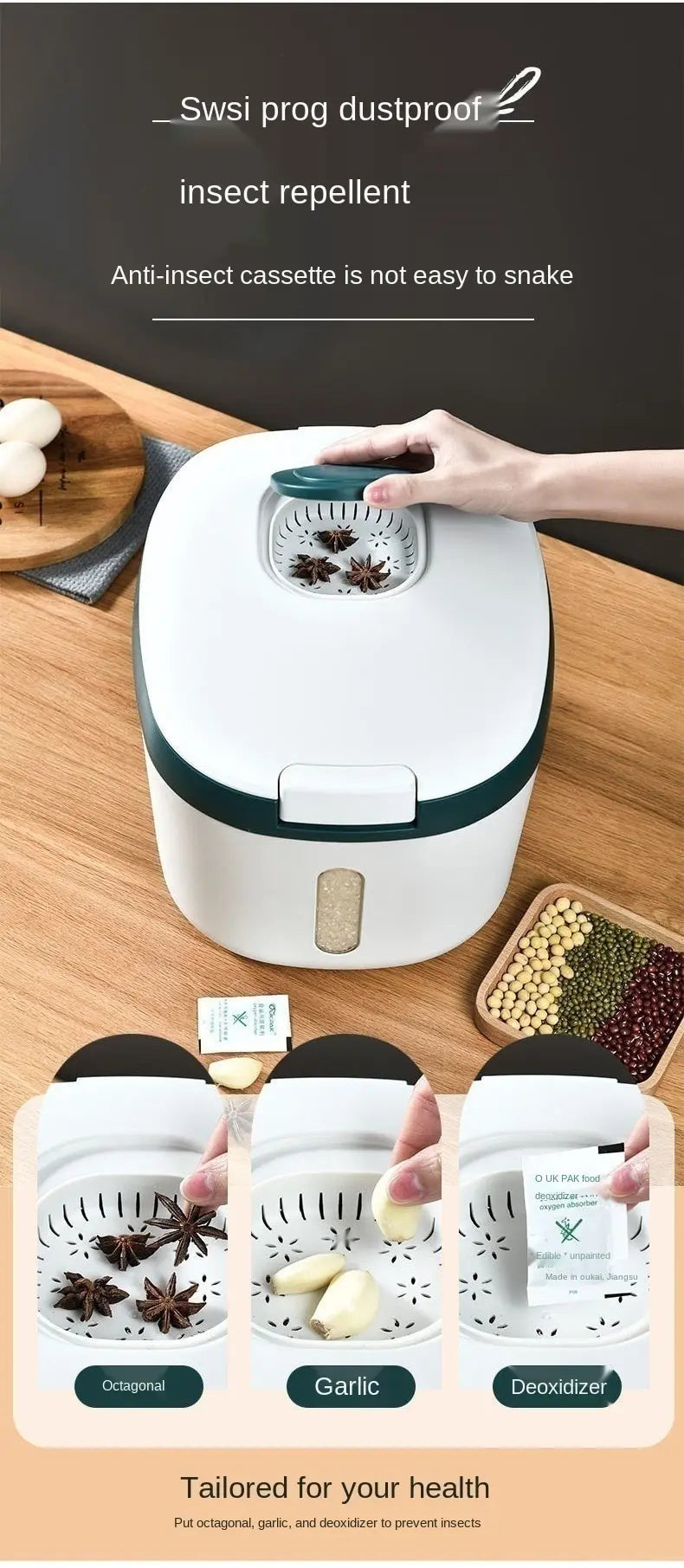 Insect Proof Moisture Proof Rice Box Grain Sealed Jar Kitchen Container 5/10KG Bucket Nano Storage Pet Dog Food Box with Lid