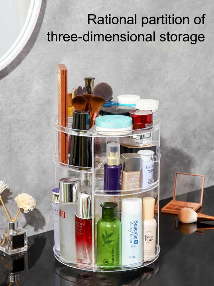 360 Degree Rotating Cosmetic Storage Rack Adjustable Layer Cosmetic Storage Rack With Slot Top Rotating Skincare Device