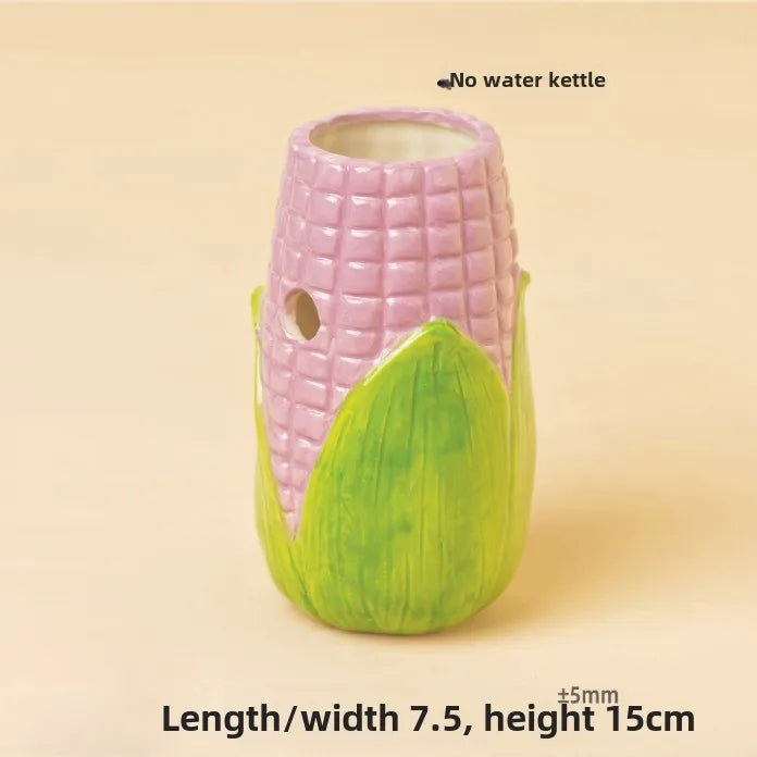 Corn-Shaped Ceramic Hamster Hideout Food Water Bottle Holder for Hamsters Gerbils Small Pets for Summer Cooling Cage Decoration