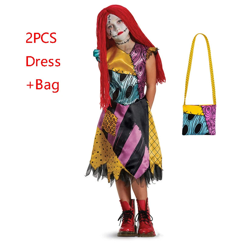 Boys Girls Halloween Sally Jack Cosplay Costume for Kids The Nightmare Before Xmas Role Play Dress up Toddler Classic Clothes
