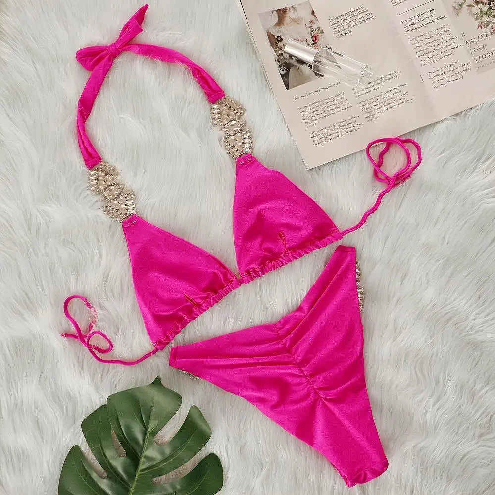 Shiny Sexy Bikinis Swimsuit With Rhinestones Women Swimwear Female Push Up Bikini Beach Swim Wear Bathing Suits Pool Bather 2025