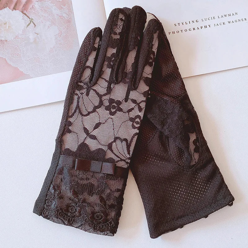 New Women's Summer Ice Silk Lace Anti Ultraviolet Thin Electric Car Driving Anti-skid Breathable Cool Sun Protection Gloves