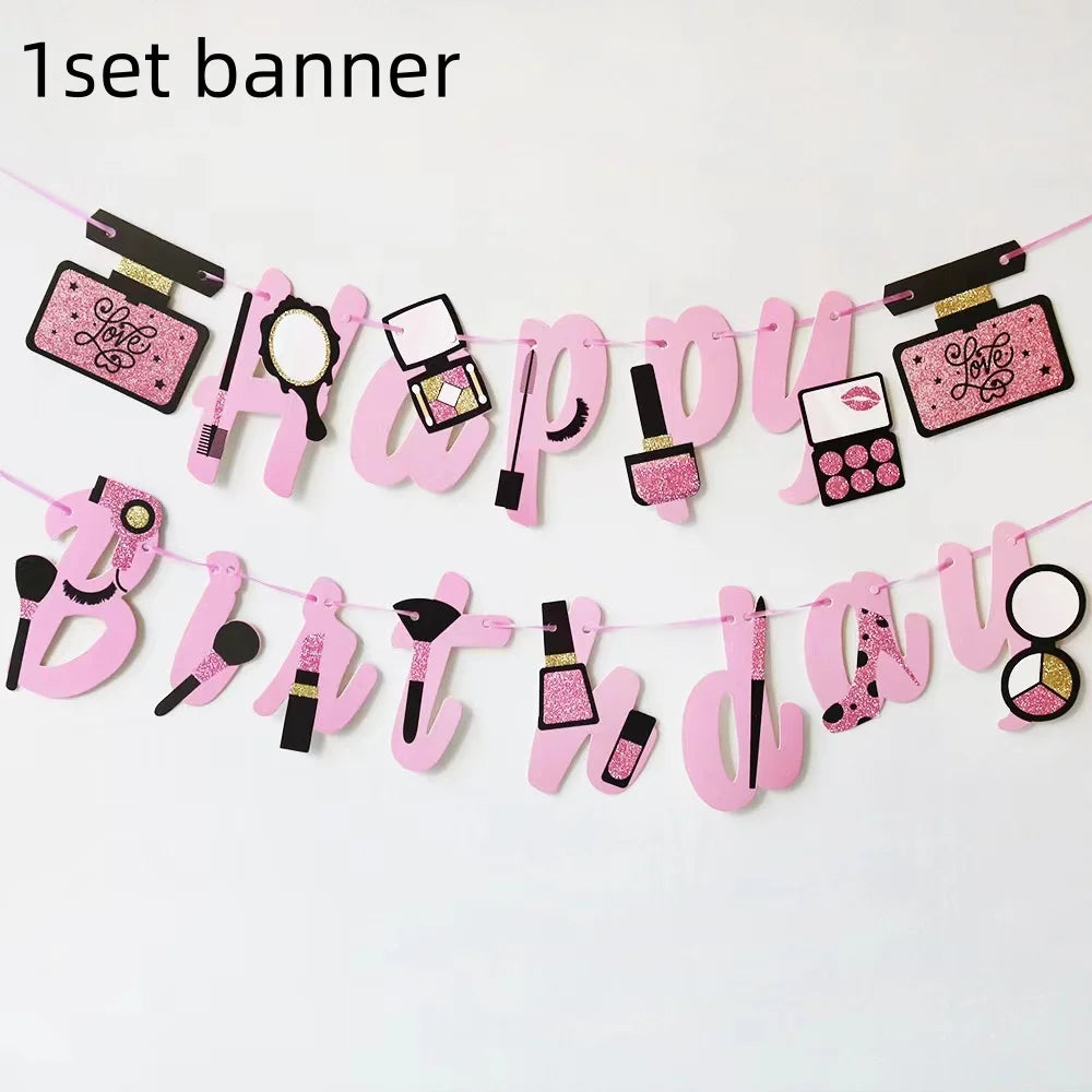 130*220cm Spa Make Up Theme Tablecloth Decoration Kids Girls Birthday Party Makeup Disposable Table Cover Baby Shower Supplies