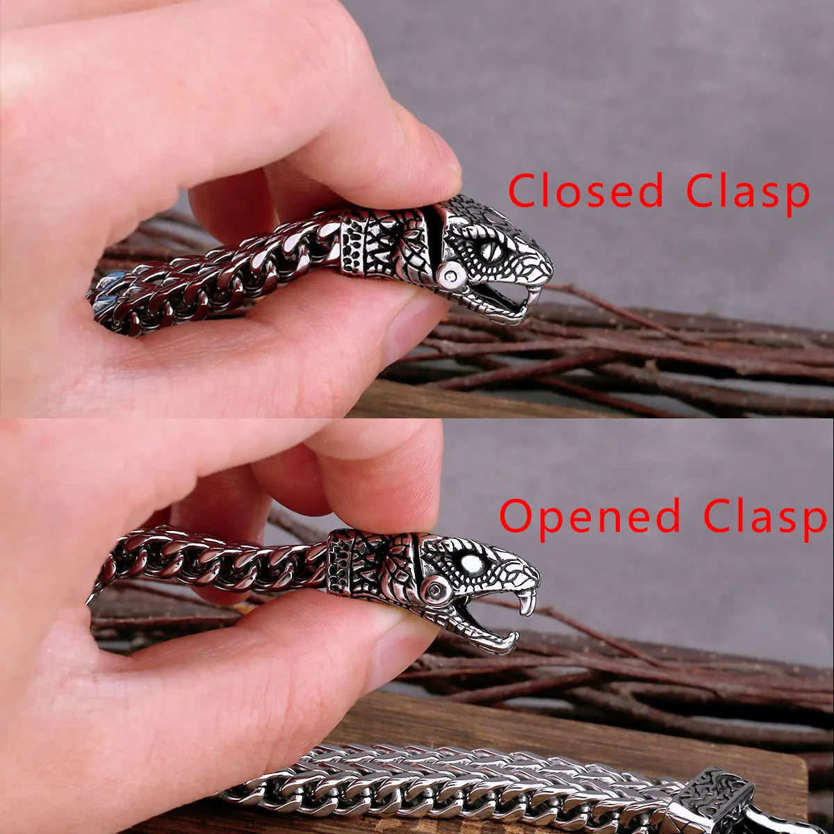 High Quality Nordic Viking Never Fade Stainless Steel Dominant Snake Head Bracelet Men Jewelry Gift Fashion Punk Charm Bracelet