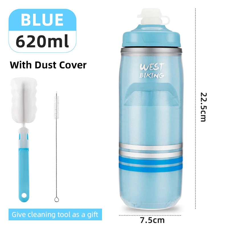 WEST BIKING 620ML Bicycle Bottle MTB Road Bike Water Bottle Outdoor Sports Plastic Drink Cycling Cold Insulation Water Bottle