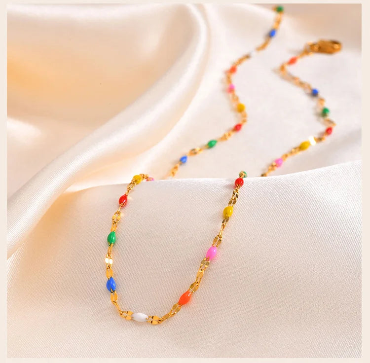 Boho Multi-color Lipchain Choker Chain Necklace Stainless Steel Summer Jewelry for Women Girls Gift