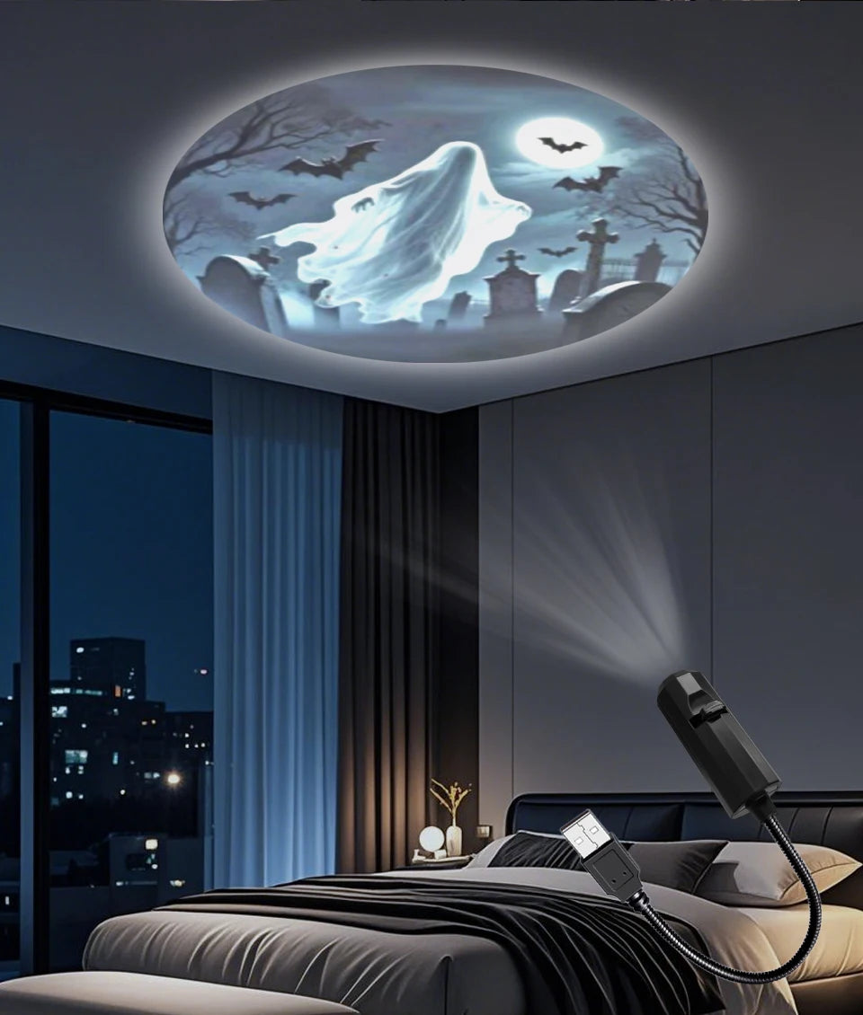 USB Led Night Light Moon Lamp Halloween Christmas Decoration Holiday Ornaments for Bedroom Ceiling Wall Projector Party Lighting