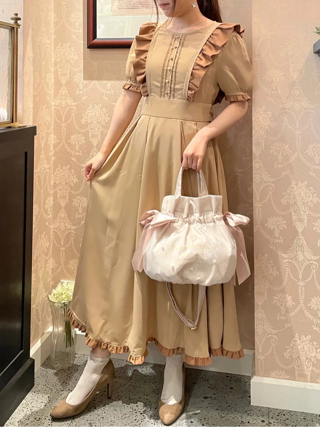 Japanese Style New Double-Sided Drawstring Bags Sweet Cute Girl Ladies Satin Bow Crossbody Shoulder Portable Handbag