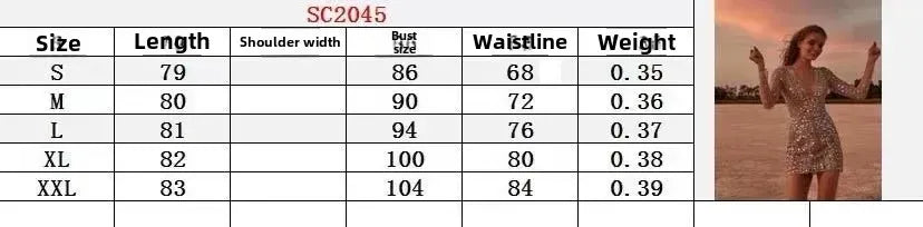 Spring New Arrival Women's Clothing WT1102 Deep V Long Sleeve Sequined Dress Cross-Border Mini Dress Brightly Colored