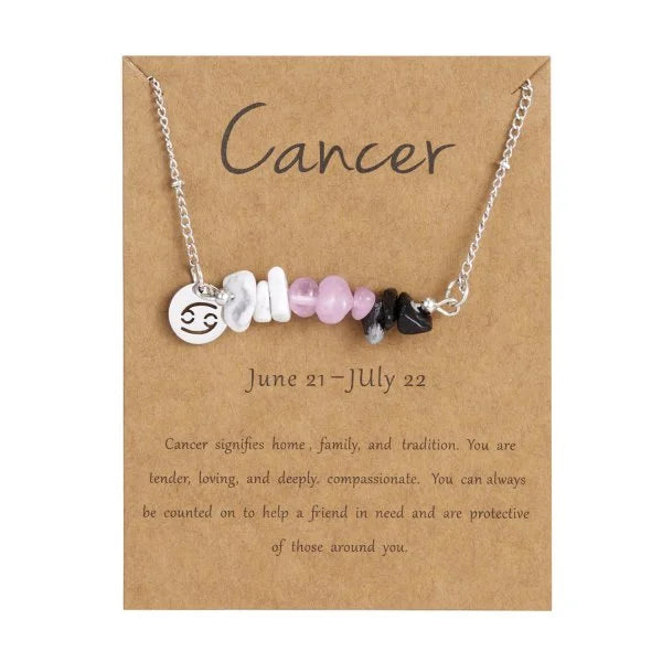 Stainless Steel 12 Zodiac Signs Constellation Charm Natural Crushed Stone Beaded Necklace for Men Women Couples Choker Virgo