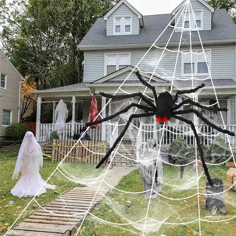 Giant Spider Huge Spider Web Halloween Decoration Props Haunted Indoor Outdoor Spooky Plush Large Araneid Prank Trick Supplies
