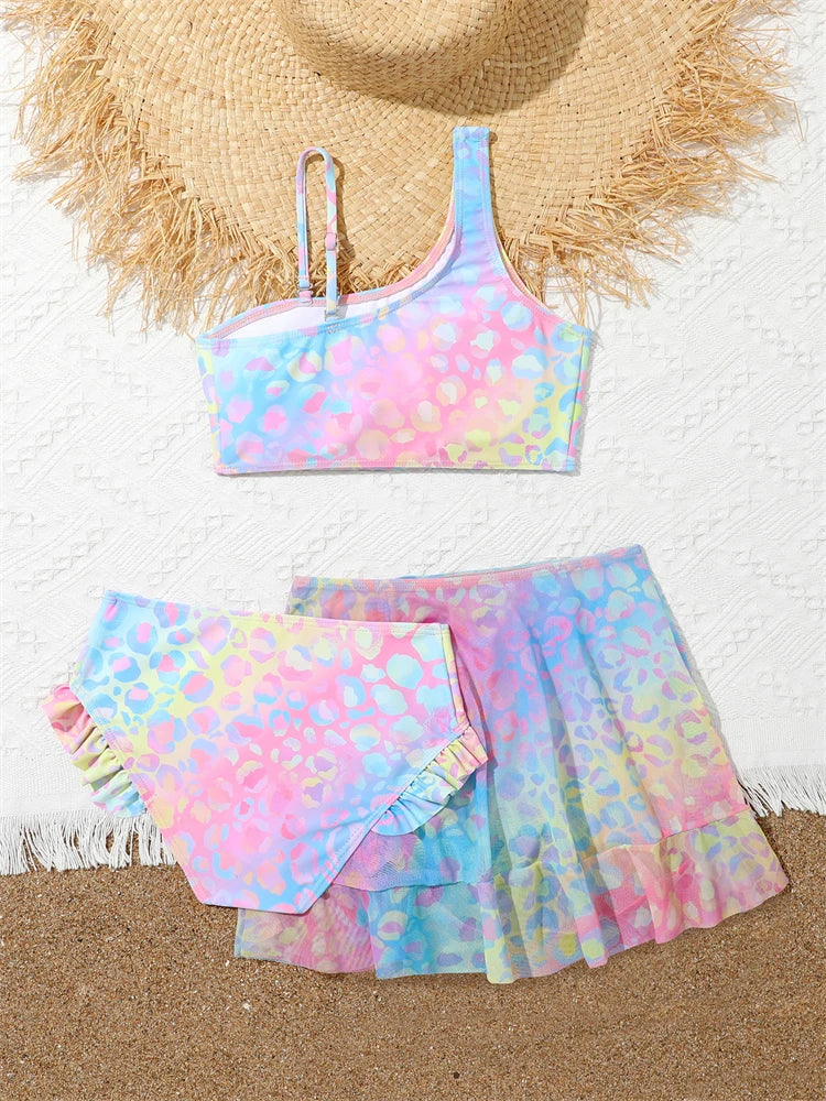 Bikini Girls Swimsuit 2025 New Gradient Sling Children Bikinis Set Three Piece Swimwear Summer Beach Wear Swimming Bathing Suit