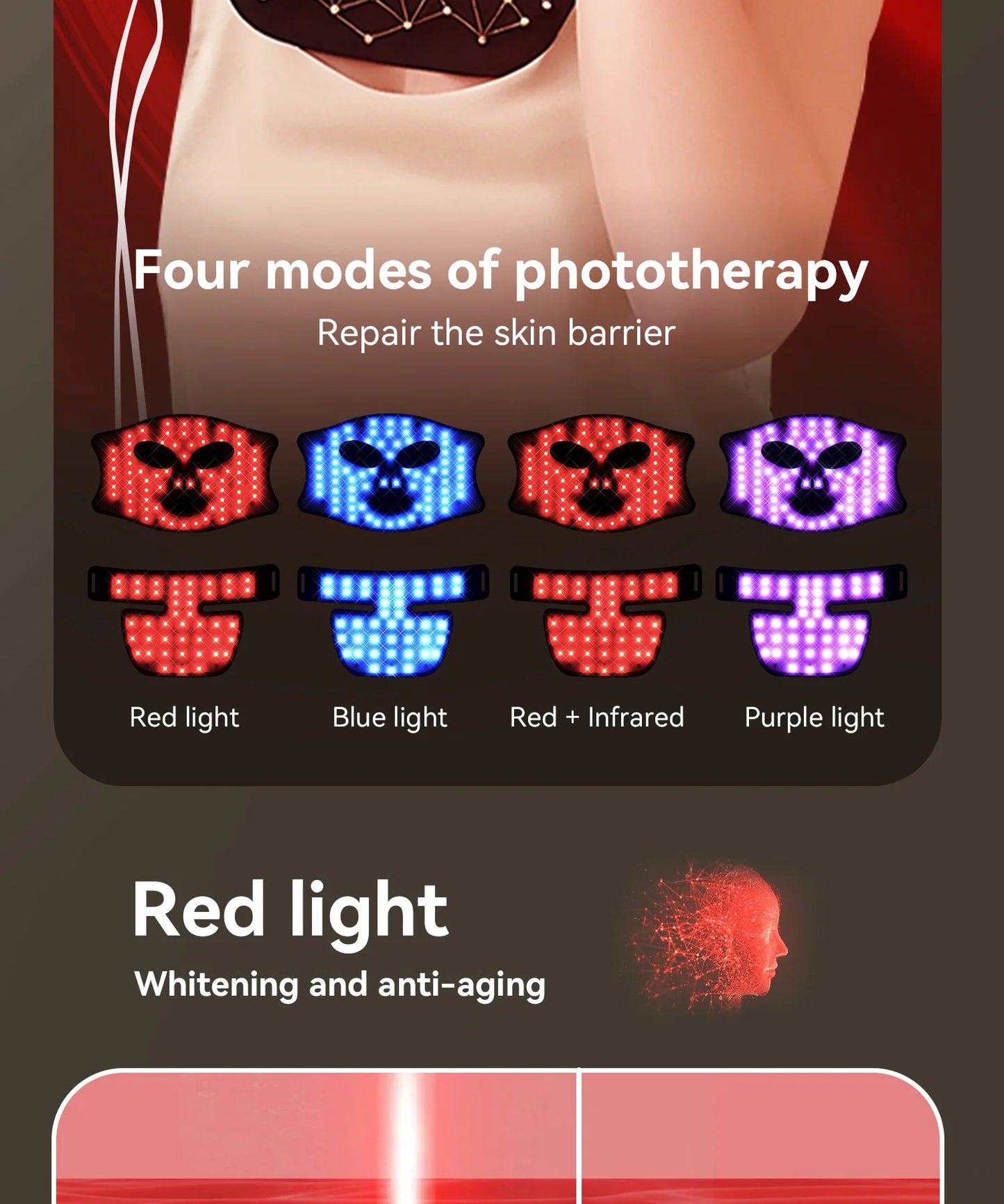 Hello Face Rechargeable Red Light Therapy Mask for Face & Neck  Infrared LED Mask Skincare Device for Glowing Skin