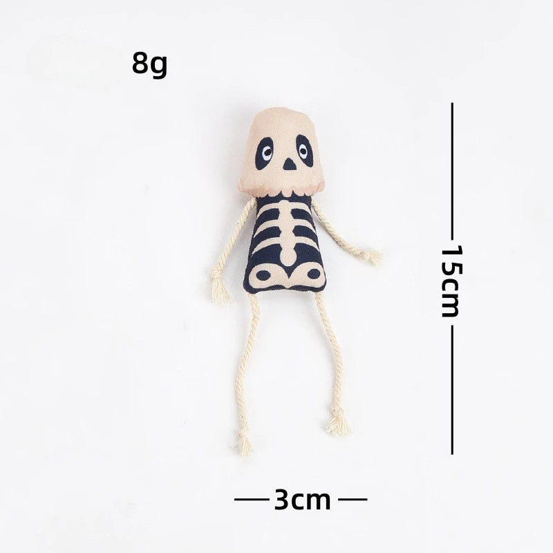 New Halloween Pet Toy with Catnip Inside Soft Durable Skull Plush Cat Toys Teeth Grinding Think Over Stress Relief Pet Supplies