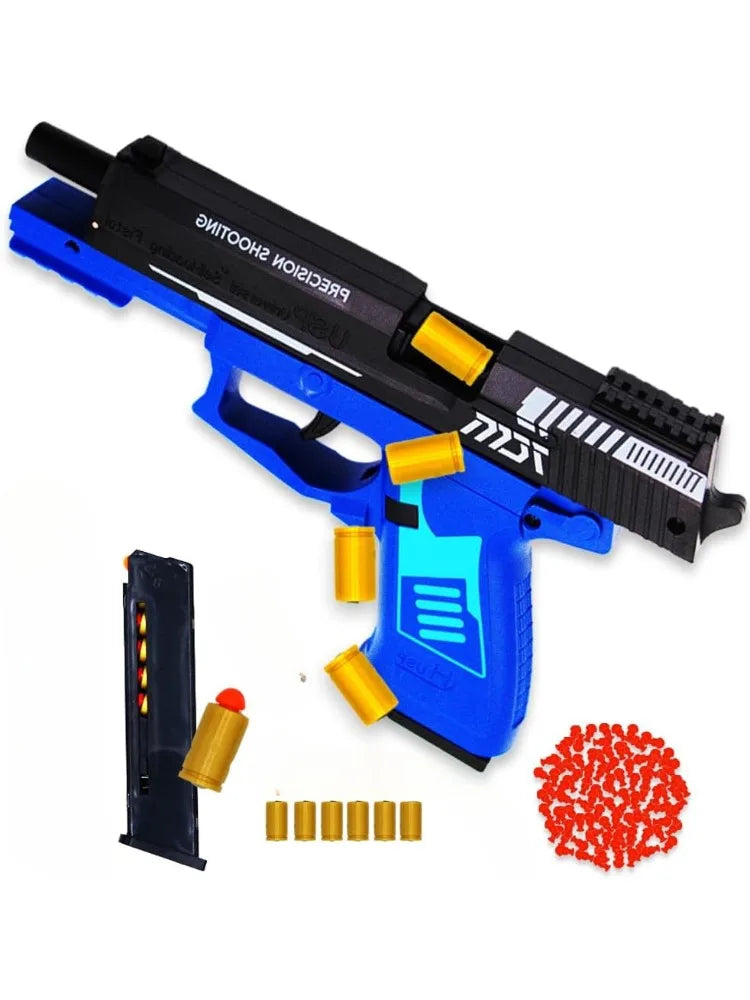 USP Toy Gun Continuous Fire With Laser Throwing Shell Empty Hanging Pistol Outdoor Game Launcher Christmas Gift for Boys