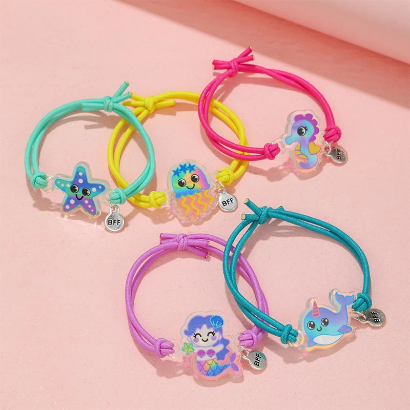 5Pack Cute Unicorn Donut Rainbow Bear Butterfly Charm Elastic Rope Bracelet for Girl Hairband Use Friendship BFF Gifts