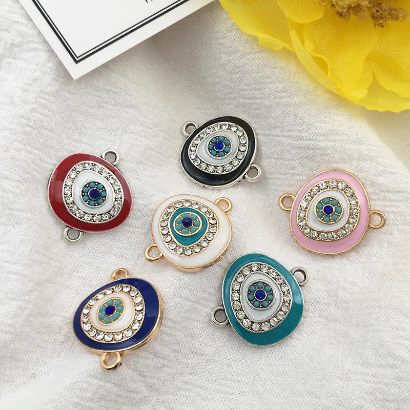 KC 2 Holes Connector Rhinestone Evil Eye Charm For Jewelry Making DIY Bracelet Necklace Bangle Accessories Supplies Wholesale