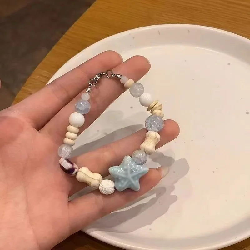 Bohemian Conch Starfish Shells Beaded Bracelets for Women Girls Boho Style Shell Beaded Beach Bangles Jewelry Gift Adjustable