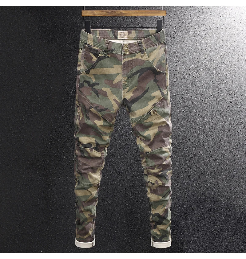 Streetwear Fashion Men Jeans High Quality Stretch Slim Fit Camo Trousers Embroidery Patch Designer Hip Hop Denim Pants Hombre