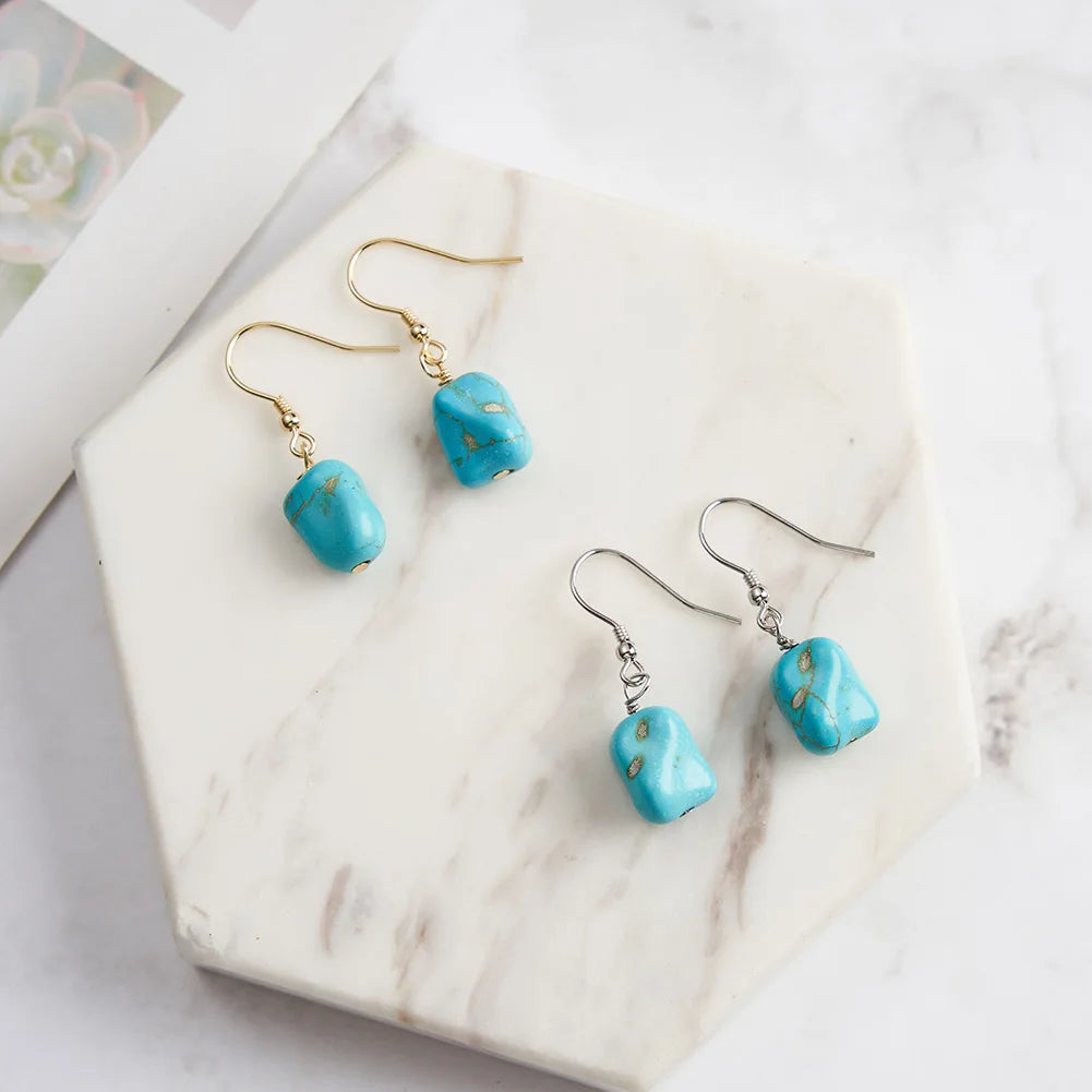 ORSA JEWELS 14K Gold 925 Sterling Silver Dangle Earrings Hand-picked Square Turquoise Drop Earring for Women Jewelry Gift GME45