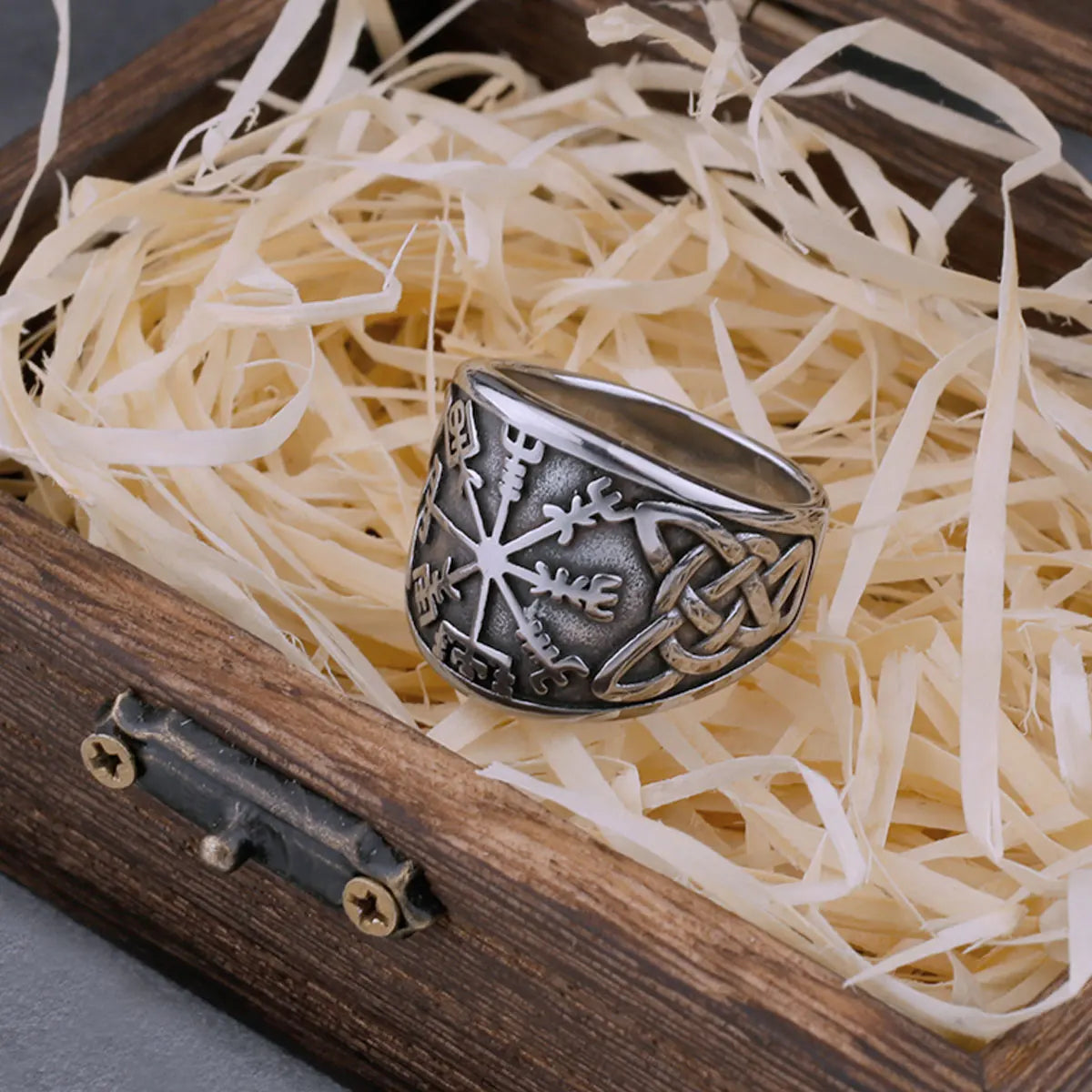 Viking Vintage Compass Rune Stainless Steel Ring Men's Celtic Ring Biker Boyfriend Street Hip Hop Gift Jewelry Band Vikings Box