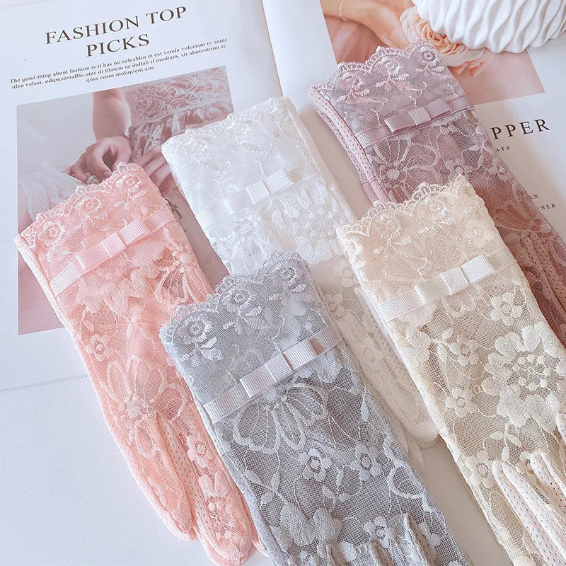 New Women's Summer Ice Silk Lace Anti Ultraviolet Thin Electric Car Driving Anti-skid Breathable Cool Sun Protection Gloves