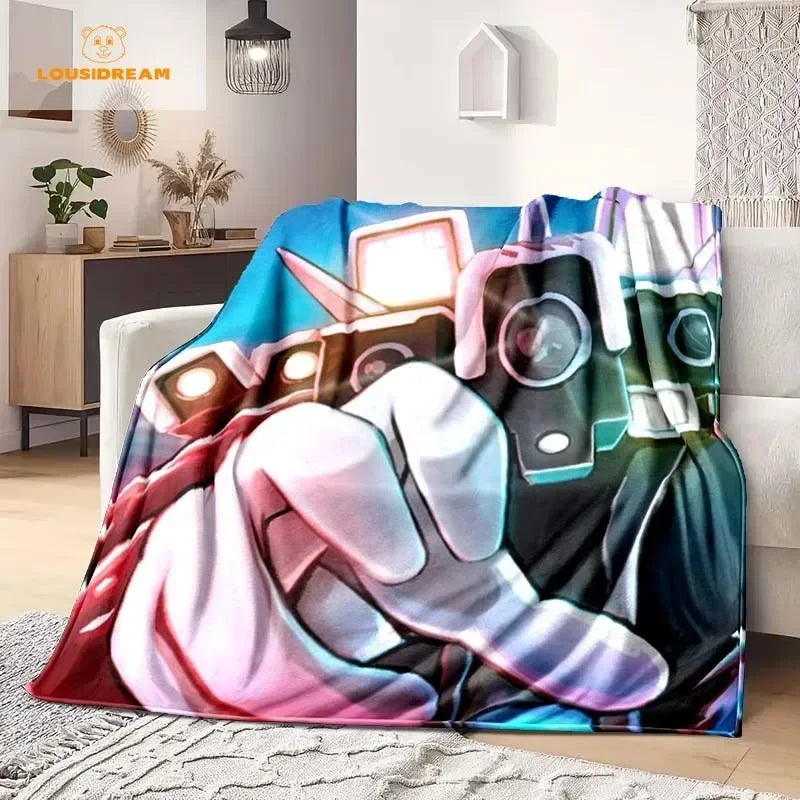 Skibidi Toilet Funny Flannel Blanket Flannel Warm Blanket Adults 3D Printed Coverlet Man Cave Sofa Camping Decor Christmas Gift