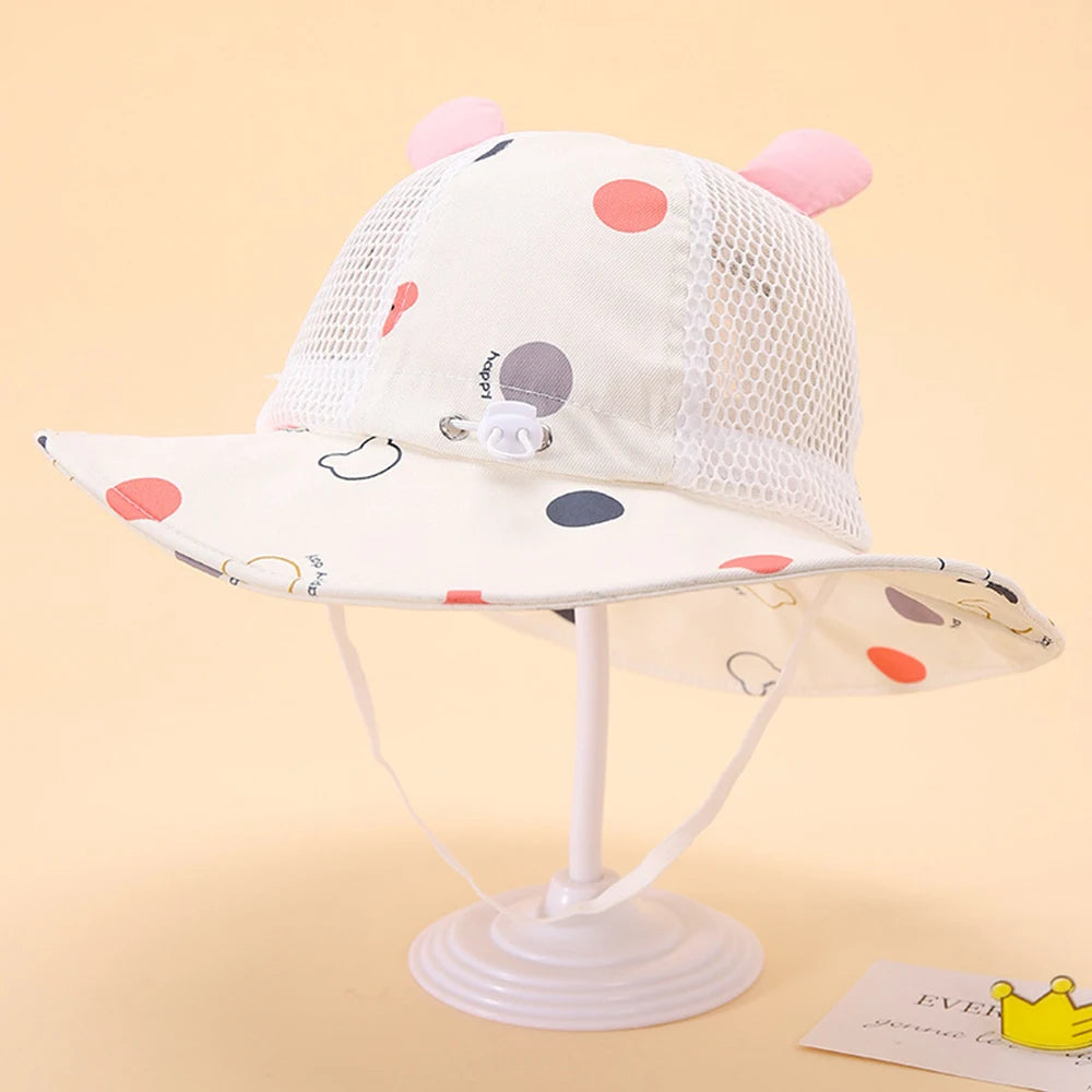 Baby Fisherman Hat Cartoon Bear Mesh Summer Bucket Hats Sun Protection Windproof Boys Girls Caps For Kids 2-6 Years