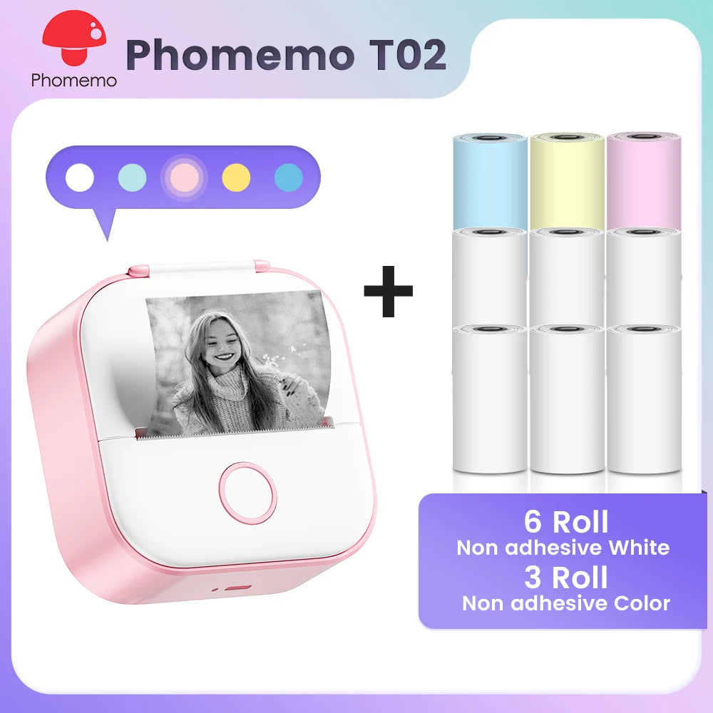 Phomemo T02 Pocket Printer Mini Portable Label Maker Self-adhesive Sticker mini impresora portatil impresora etiqueta adhesivas