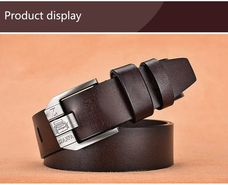 130CM Leather Cowhide Men's Belt Fashion Metal Alloy Pin Buckle Adult Luxury Brand Jeans Business Casual Waist Male Strap Brand