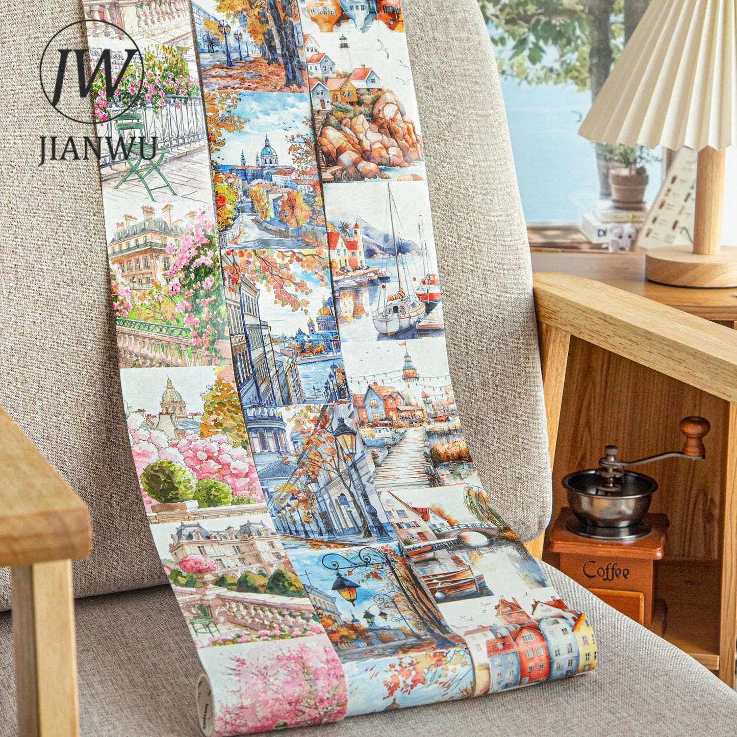 JIANWU 80mm*200cm Road View Series Vintage Travel Flower Landscape Material Collage Washi Tape Creative DIY Journal Stationery