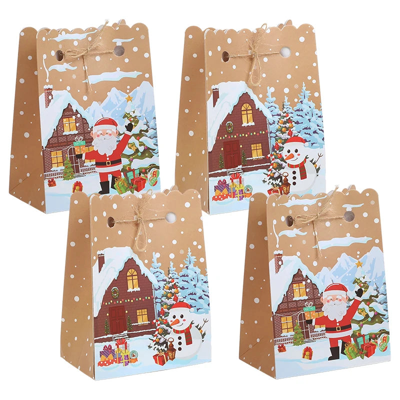 5-30Pcs Christmas Gift Box with rope Cartoon Santa Claus Candy Cookies Packaging Bag Christmas Party Home Decor New Year 2026