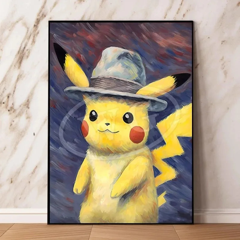 Van Gogh Museum Pocket Monster Anime Character Pikachu Canvas Painting Poster Living Room Bedroom Decoration Christmas Gift