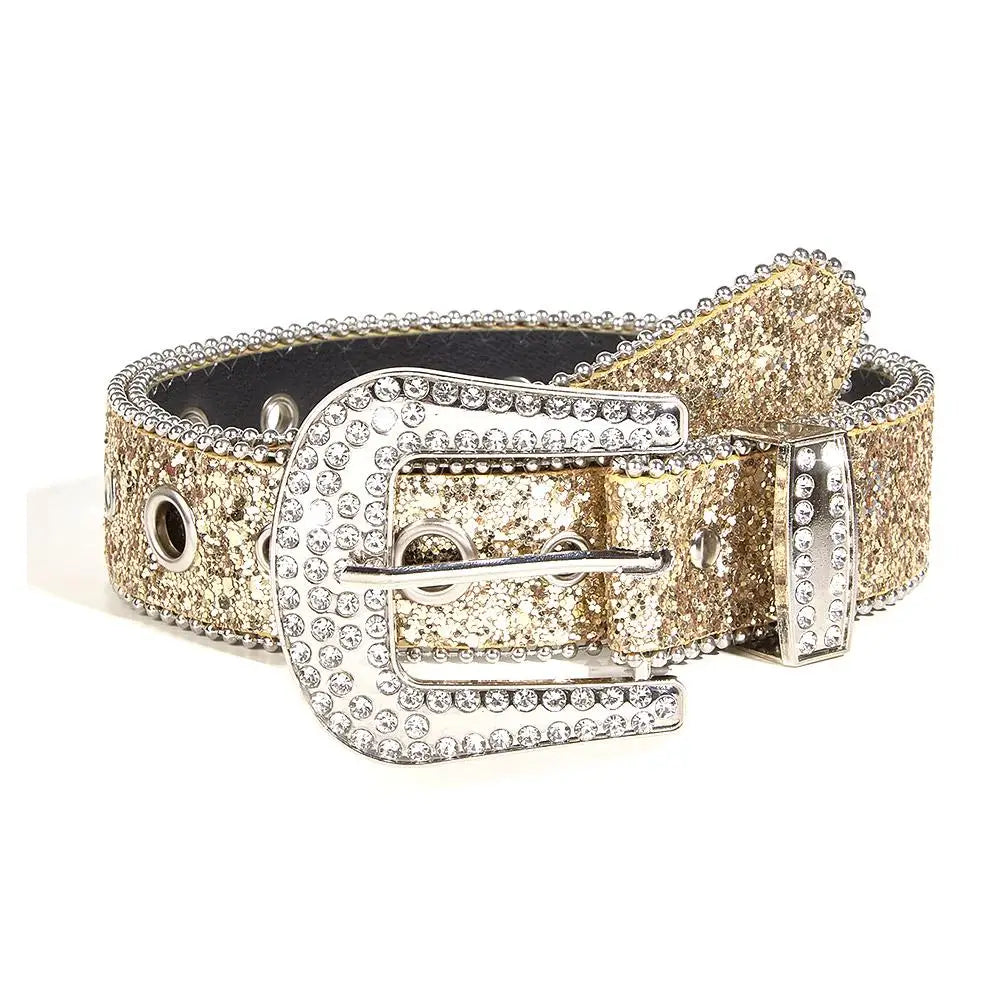 Glamorous New Goth Rhinestone PU Leather Belts - Unisex Fashion for Jeans with Western Cowboy Y2K Edge