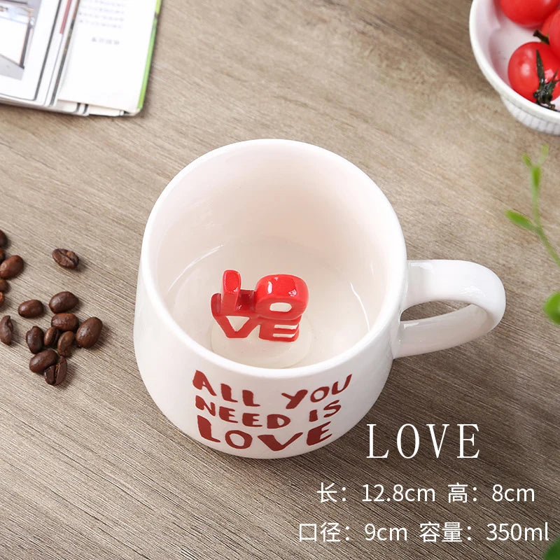 Cute Cartoon Coffee Figurine Mugs with Animal Inside, Ceramic 3D, Uincorn, Love Novelty Cup, Christmas Gift for Friends, Kids