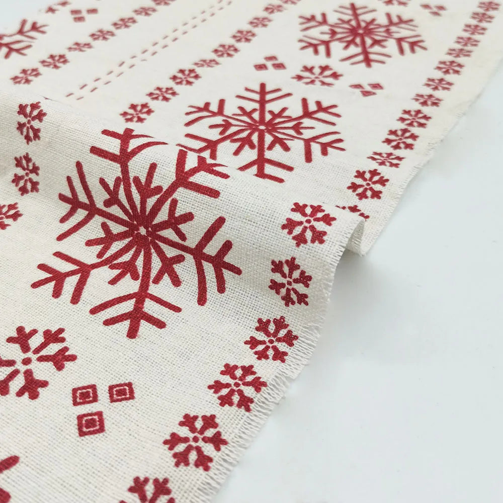 45x145cm Elk Snowflake Printed Linen Cotton Fabric Wrinkle-Resistant for Doll Clothes DIY Quit Sewing Kits Christmas Gift Craft