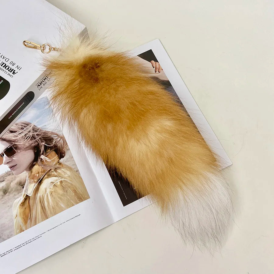 Naturally Fashion Fox Tail Keychain Wolf Tail Fur Tassel Bag Tag Black And Brown Charm Keyring Pom Pom Holder Strap Chain Gifts
