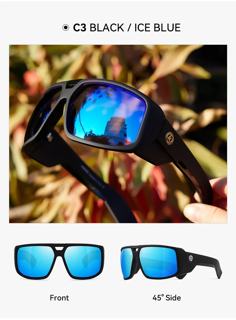 KDEAM New Large Frame Designer Polarized Men Sunglasses Luxury Brand Windproof Driving Glasses Fishing Eyewear Fashion Women Eye